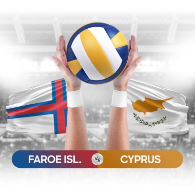 Faroe Adaları Kıbrıs Rum Kesimi milli takımlarına karşı voleybol voleybol topu yarışma konsepti.