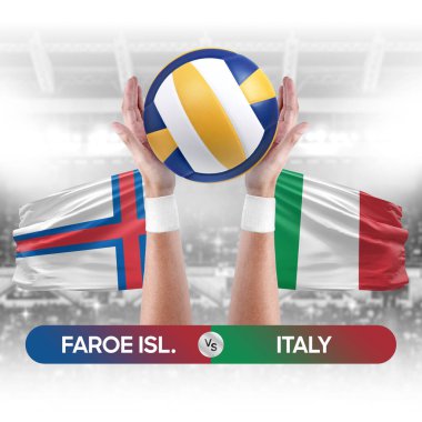 Faroe Adaları İtalya milli takımlarına karşı voleybol voleybol topu yarışma konsepti.