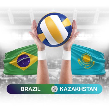 Brezilya Kazakistan milli takımlarına karşı voleybol voleybol topu yarışma konsepti.