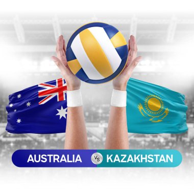 Avustralya Kazakistan milli takımlarına karşı voleybol voleybol topu yarışma konsepti.