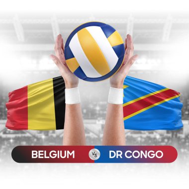 Belçika, Dr Kongo ulusal takımlarına karşı voleybol voleybol topu yarışma konsepti.