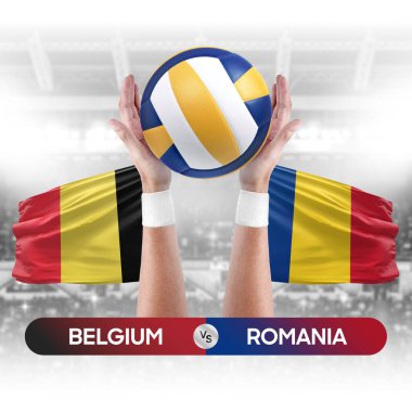 Belçika Romanya milli takımlarına karşı voleybol voleybol topu yarışma konsepti.