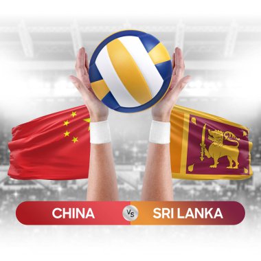 Çin, Sri Lanka milli takımlarına karşı voleybol voleybol topu yarışma konsepti.