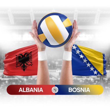 Arnavutluk Bosna milli takımlarına karşı voleybol voleybol maçı konsepti.