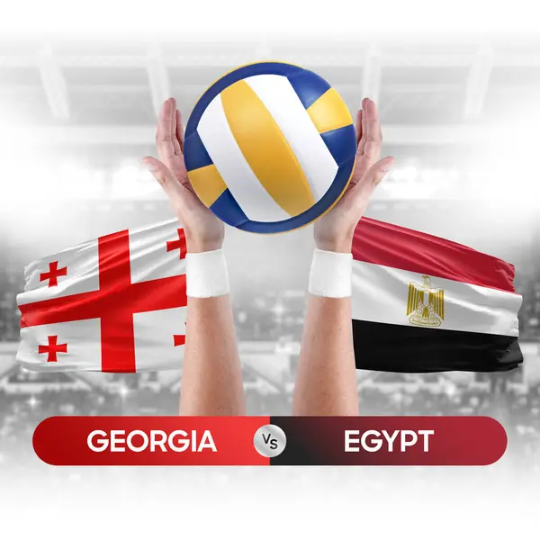 Georgia vs Egypt national teams volleyball volley ball match competition concept.