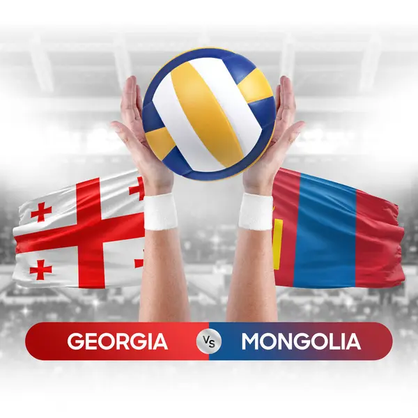 Georgia vs Mongolia national teams volleyball volley ball match competition concept.