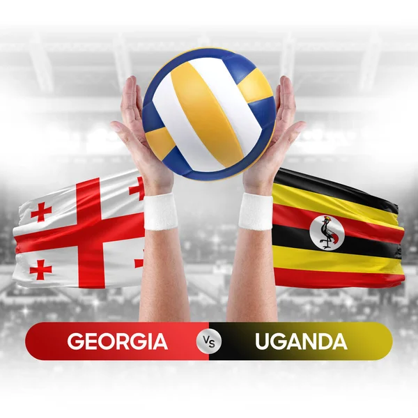 Gürcistan, Uganda milli takımlarına karşı voleybol voleybol topu yarışma konsepti.