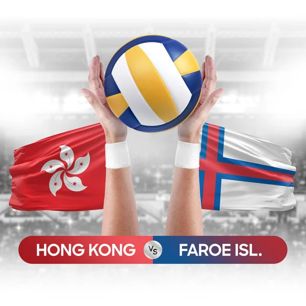 Hong Kong 'a karşı Faroe Adaları milli takımları voleybol voleybol topu yarışma konsepti.