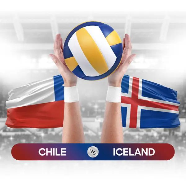Chile vs Iceland national teams volleyball volley ball match competition concept.
