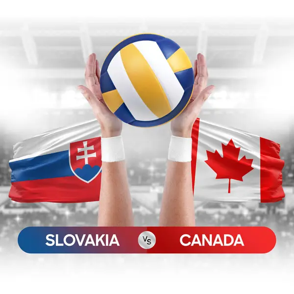 Slovakya, Kanada milli takımlarına karşı voleybol voleybol maçı konsepti.