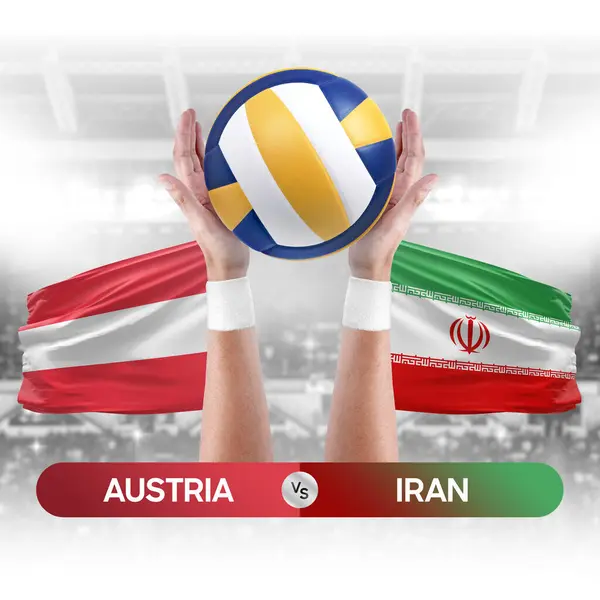 Austria vs Iran national teams volleyball volley ball match competition concept.