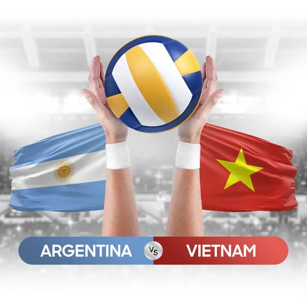 Argentina vs Vietnam national teams volleyball volley ball match competition concept.