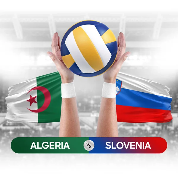 Algeria vs Slovenia national teams volleyball volley ball match competition concept.