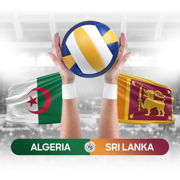 Cezayir, Sri Lanka milli takımlarına karşı voleybol voleybol topu yarışması konsepti.