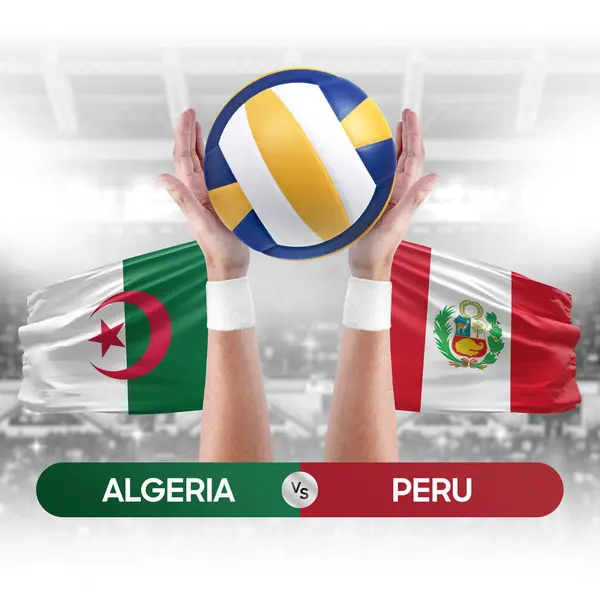 Algeria vs Peru national teams volleyball volley ball match competition concept.