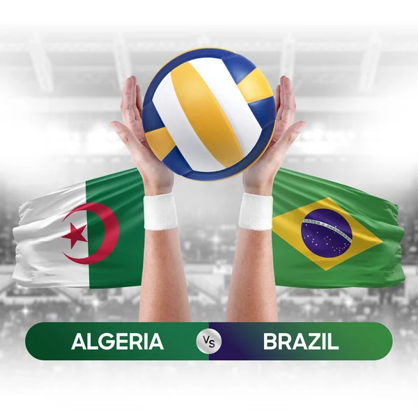 Algeria vs Brazil national teams volleyball volley ball match competition concept.