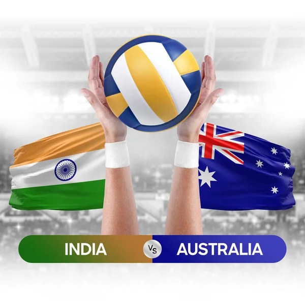 Stock image India vs Australia national teams volleyball volley ball match competition concept.