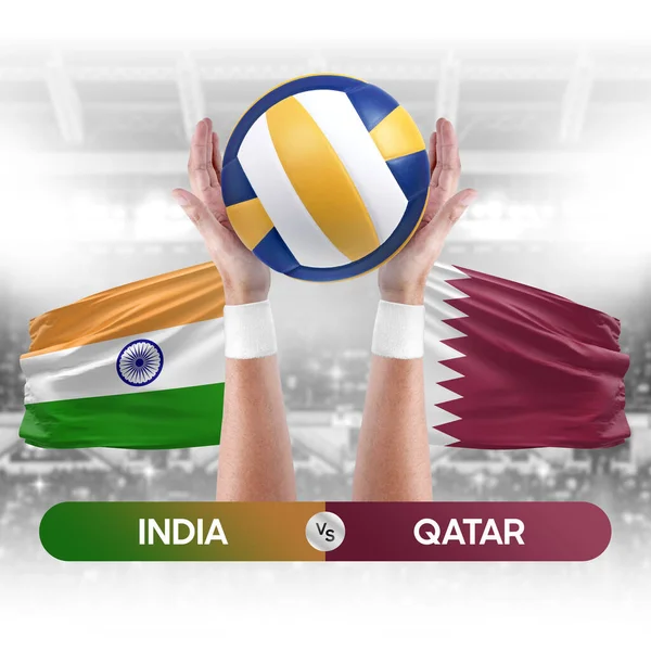 India vs Qatar national teams volleyball volley ball match competition concept.
