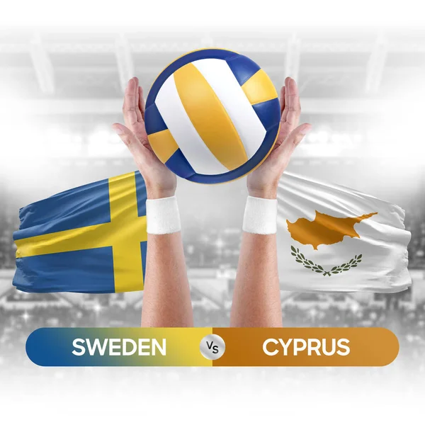 Sweden vs Cyprus national teams volleyball volley ball match competition concept.