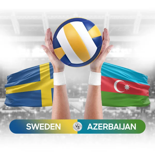 Sweden vs Azerbaijan national teams volleyball volley ball match competition concept.