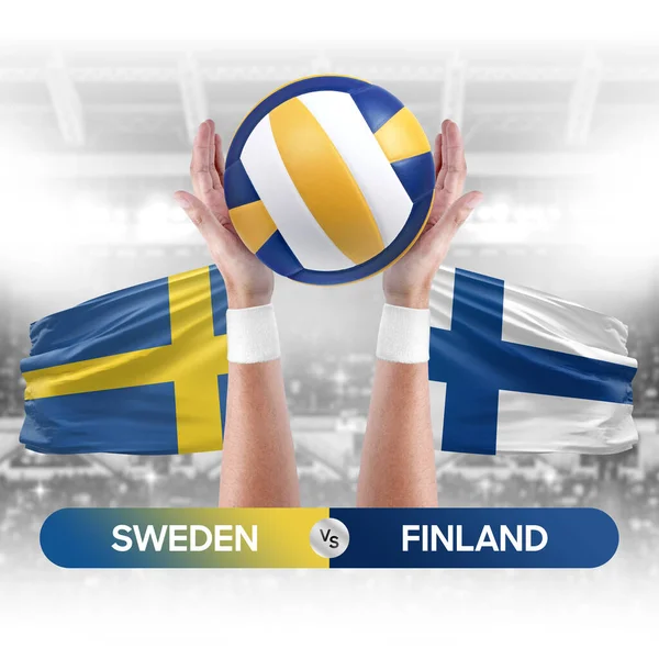 Sweden vs Finland national teams volleyball volley ball match competition concept.