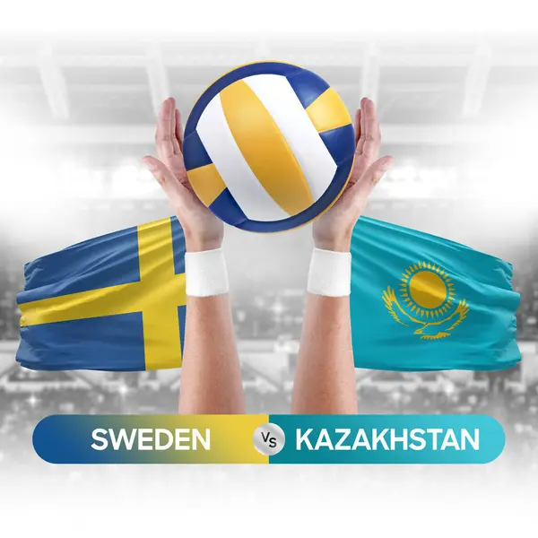 Sweden vs Kazakhstan national teams volleyball volley ball match competition concept.