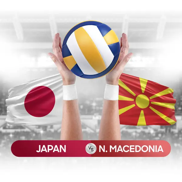 Japonya, Kuzey Makedonya milli takımlarına karşı voleybol voleybol maçı konsepti.