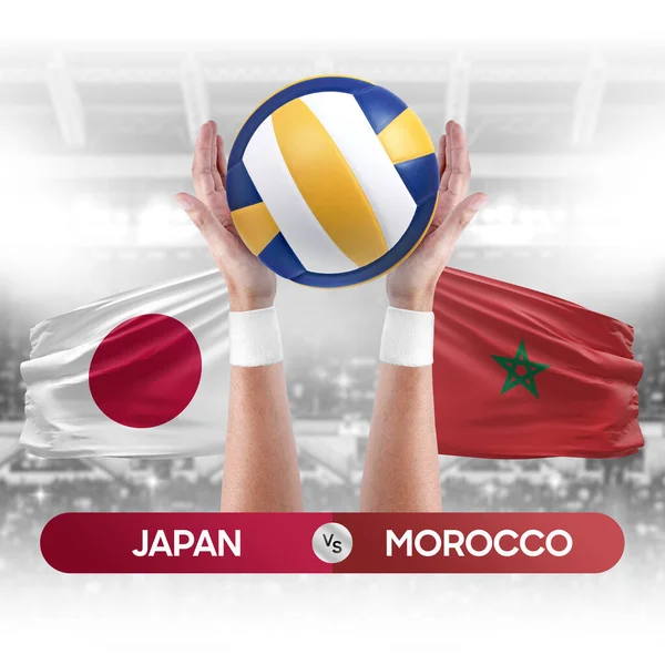 Japonya Fas milli takımlarına karşı voleybol voleybol topu yarışma konsepti.