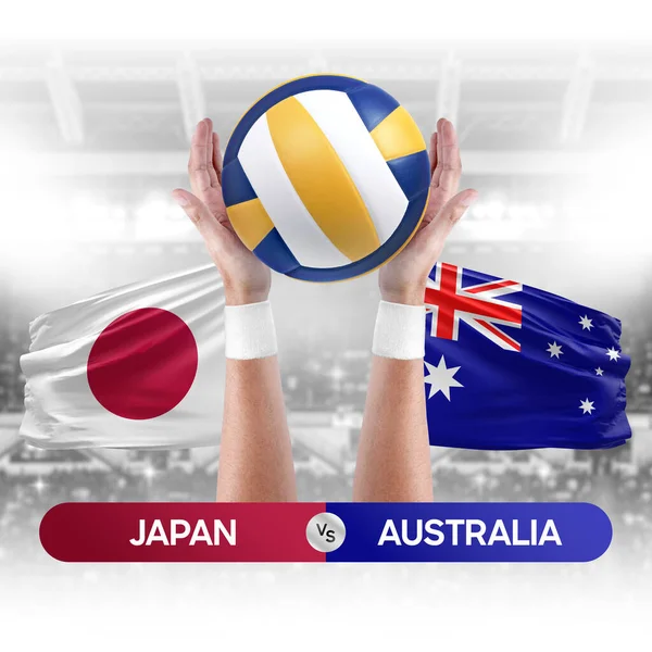 Japan vs Australia national teams volleyball volley ball match competition concept.