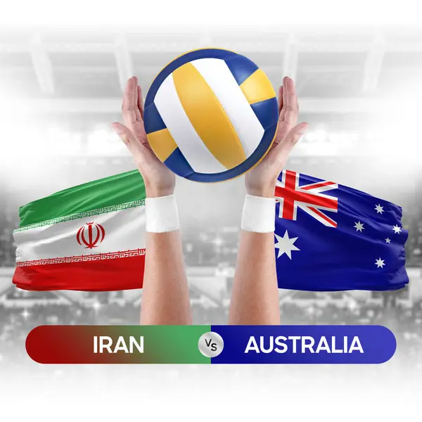Iran vs Australia national teams volleyball volley ball match competition concept.