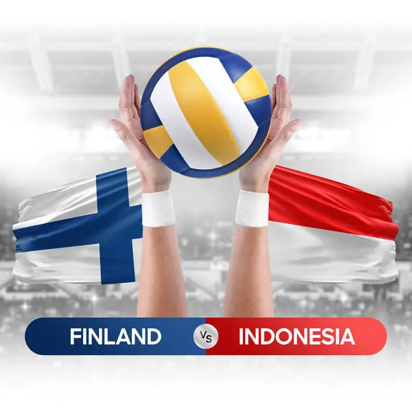 Stock image Finland vs Indonesia national teams volleyball volley ball match competition concept.