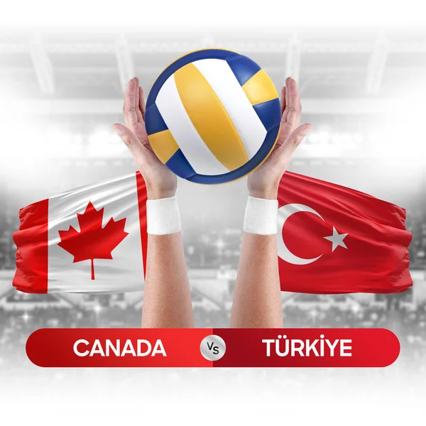 加拿大对土耳其国家队排球截击球比赛的概念 — 图库照片