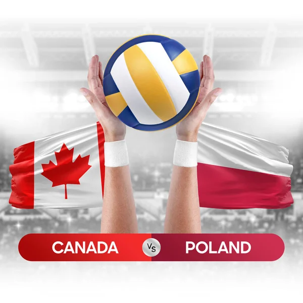 Canada vs Poland national teams volleyball volley ball match competition concept.