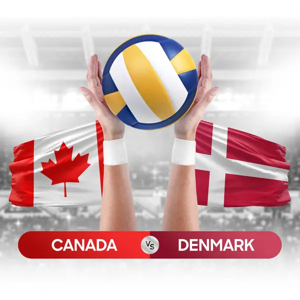 Canada vs Denmark national teams volleyball volley ball match competition concept.