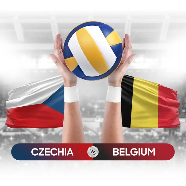 Stock image Czechia vs Belgium national teams volleyball volley ball match competition concept.