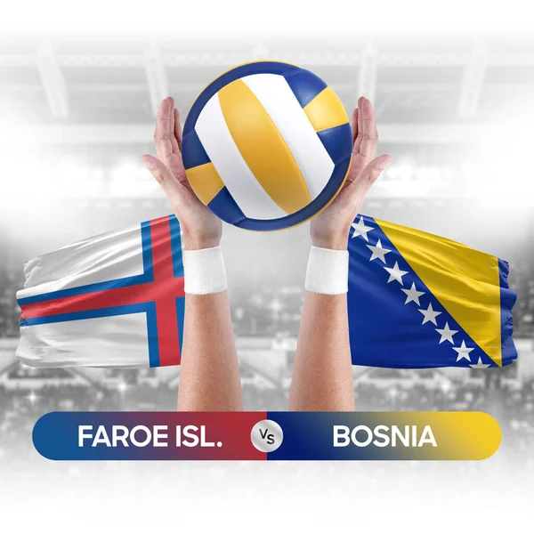 Faroe Islands vs Bosnia national teams volleyball volley ball match competition concept.