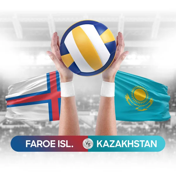 Faroe Islands vs Kazakhstan national teams volleyball volley ball match competition concept.