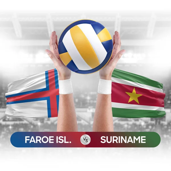 Faroe Islands vs Suriname national teams volleyball volley ball match competition concept.