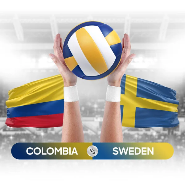 Colombia vs Sweden national teams volleyball volley ball match competition concept.