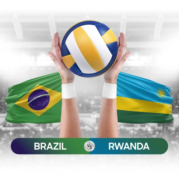 Brazil vs Rwanda national teams volleyball volley ball match competition concept.