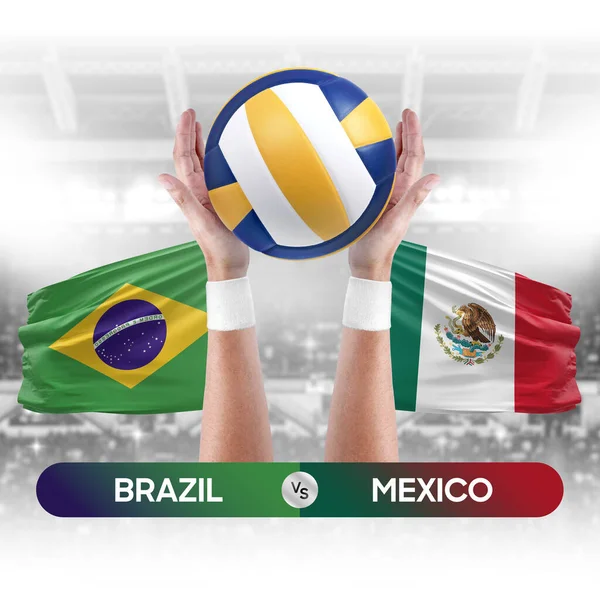 Brazil vs Mexico national teams volleyball volley ball match competition concept.