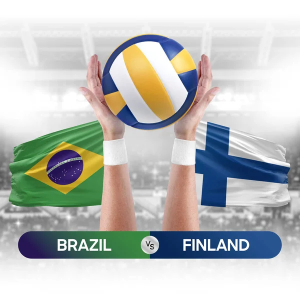 Brazil vs Finland national teams volleyball volley ball match competition concept.