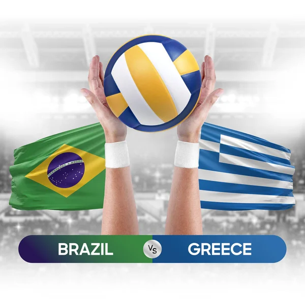 Brazil vs Greece national teams volleyball volley ball match competition concept.