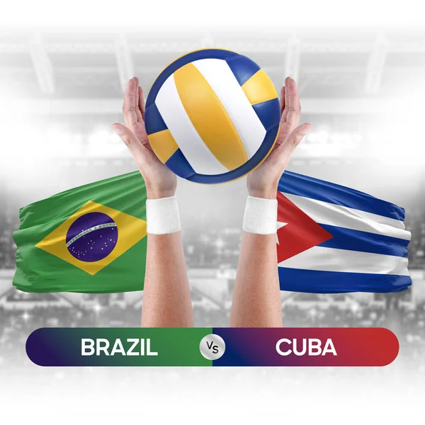 Brazil vs Cuba national teams volleyball volley ball match competition concept.