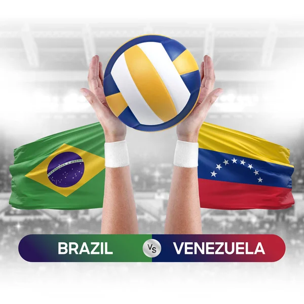 Brezilya, Venezuela milli takımlarına karşı voleybol voleybol topu yarışma konsepti.