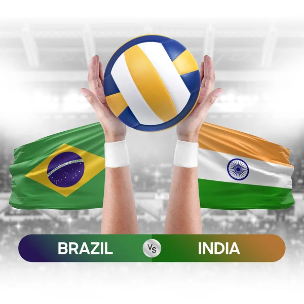 Brazil vs India national teams volleyball volley ball match competition concept.