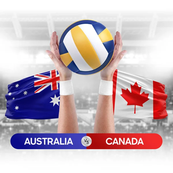 Australia vs Canada national teams volleyball volley ball match competition concept.