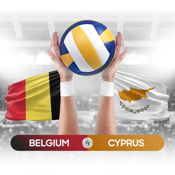 Belgium vs Cyprus national teams volleyball volley ball match competition concept.
