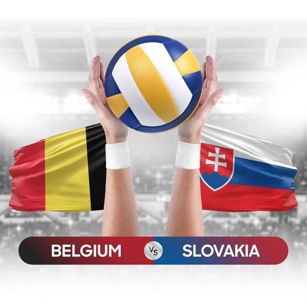 stock image Belgium vs Slovakia national teams volleyball volley ball match competition concept.