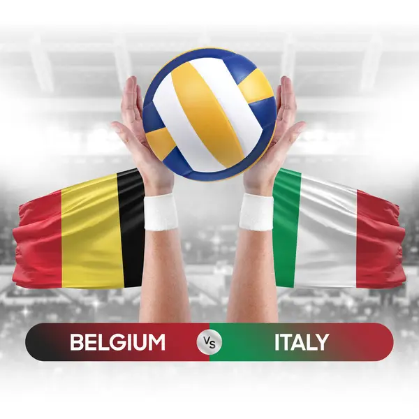 stock image Belgium vs Italy national teams volleyball volley ball match competition concept.